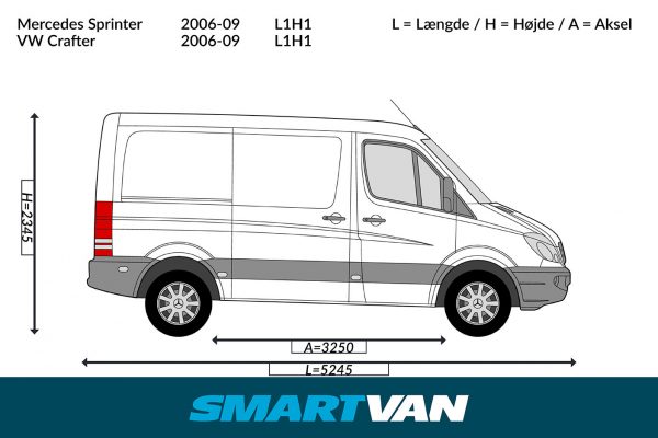 Varerumsgulv Sprinter 06 ->, Crafter 06-17 - L1 baghjulstræk med 2 bagdøre & 1 skydedør - Billede 3