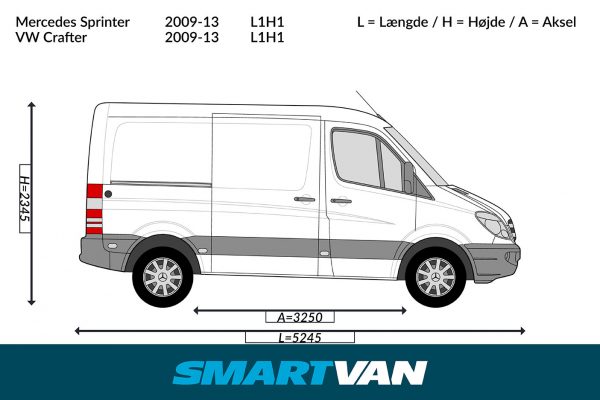 Varerumsgulv Sprinter 06 ->, Crafter 06-17 - L1 baghjulstræk med 2 bagdøre & 1 skydedør - Billede 5