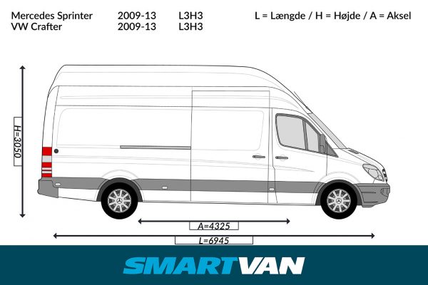Varerumsgulv Sprinter 06 ->, Crafter 06-17 - L3 baghjulstræk 2 bagdøre & 2 skydedøre - Billede 6