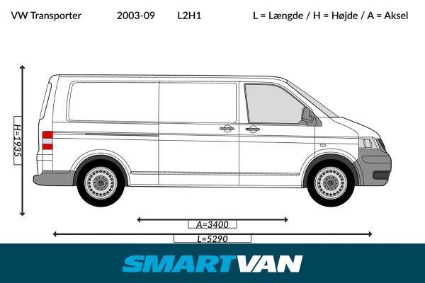 Letvægtspaneler Transporter T5 – L2H1 2 bagdøre & 1 skydedør - Billede 2