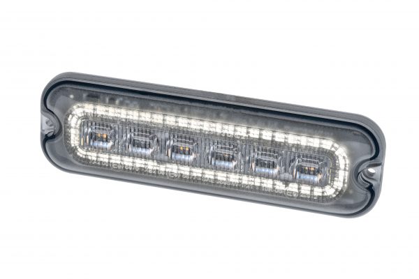 Hvid LED markeringslys med gult blitz og klart glas.