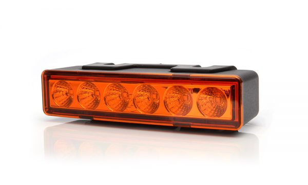 Gult LED blitzblink med gult glas og 6 LED´er i sort plast hus.