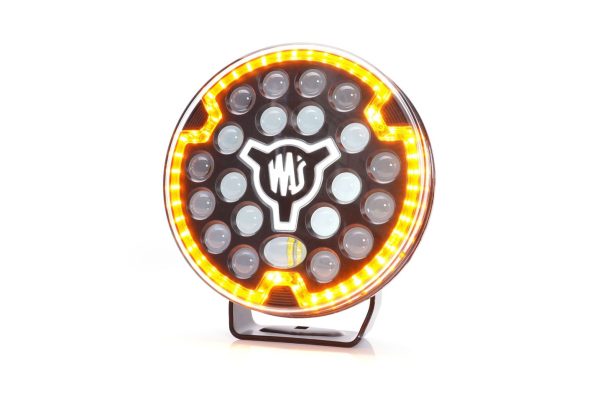 LED 9" fjernlygte med gult blitzblink og hvidt positionslys. Ref 50.
