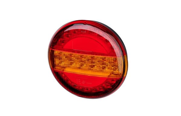 Rund LED baglygte med positionslys, stoplys, blinklys og refleksfunktion.