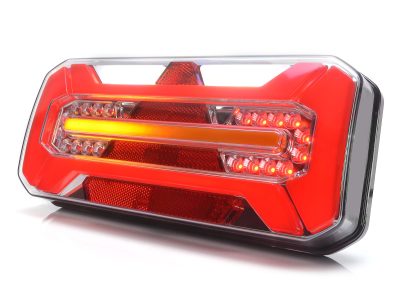WAŚ W184DD - Højre firkantet LED baglygte med positionslys, stoplys, baklys, tågelys, nummerpladelys, dynamisk blinklys samt trekantrefleks. NEON-look.