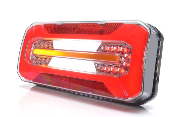 WAŚ W185DD - Firkantet LED baglygte med positionslys, stoplys, tågelys, baklys og dynamisk blinklys. NEON-look.