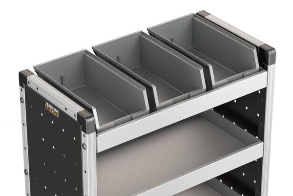 3x Plastboks & Gummimåtte, 670mm - til 750mm reol