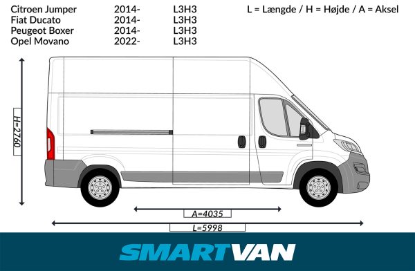 Varerumsbund Jumper Ducato Boxer 06- Movano 22- ProAce Max 24- L3, 2 bagdøre & 1 skydedør - Billede 5
