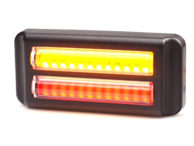 W290 - Rød LED positionslys med gult blitz og klart glas. 1 række positionslys / 1 række blitzlys. Leveres med 5 meter kabel.