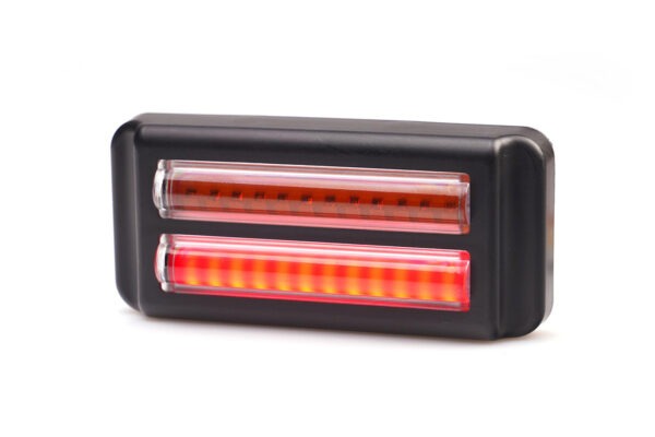 W290 - Rød LED positionslys med gult blitz og klart glas. 1 række positionslys / 1 række blitzlys. Leveres med 5 meter kabel. - Billede 2