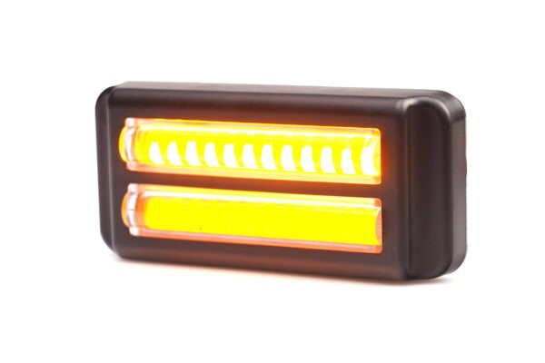W290 - Gul LED sidemarkeringslys med gult blitz og klart glas. 1 række positionslys / 1 række blitzlys. Leveres med 5 meter kabel.