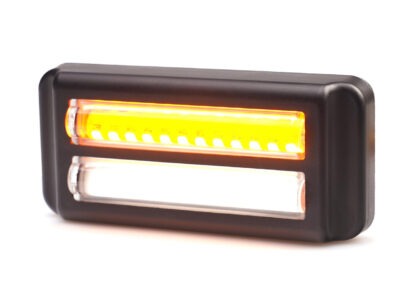 W290 - Hvid LED positionslys med gult blitz og klart glas. 1 række positionslys / 1 række blitzlys. Leveres med 5 meter kabel.