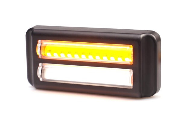 W290 - Hvid LED positionslys med gult blitz og klart glas. 1 række positionslys / 1 række blitzlys. Leveres med 5 meter kabel.